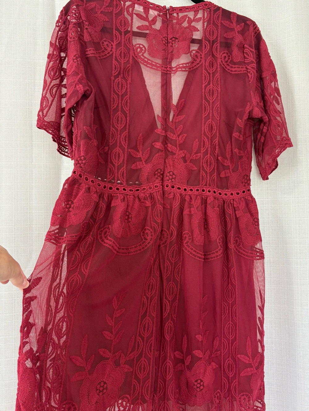 Women's Deep V-Neck Lace Romper Short Sleeve Long Dress - Picture 11 of 11